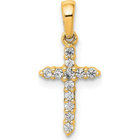 14K Yellow Gold Cross Pendant with Prong-Set Round Diamonds - 0.10 Carat Total Diamond Weight by Monteluci Fine Jewelry