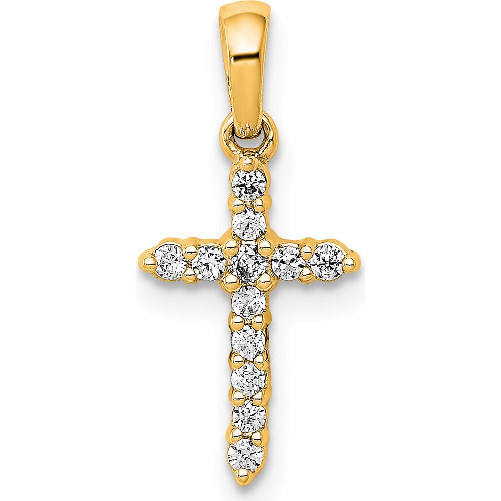 14K Yellow Gold Cross Pendant with Prong-Set Round Diamonds - 0.10 Carat Total Diamond Weight by Monteluci Fine Jewelry