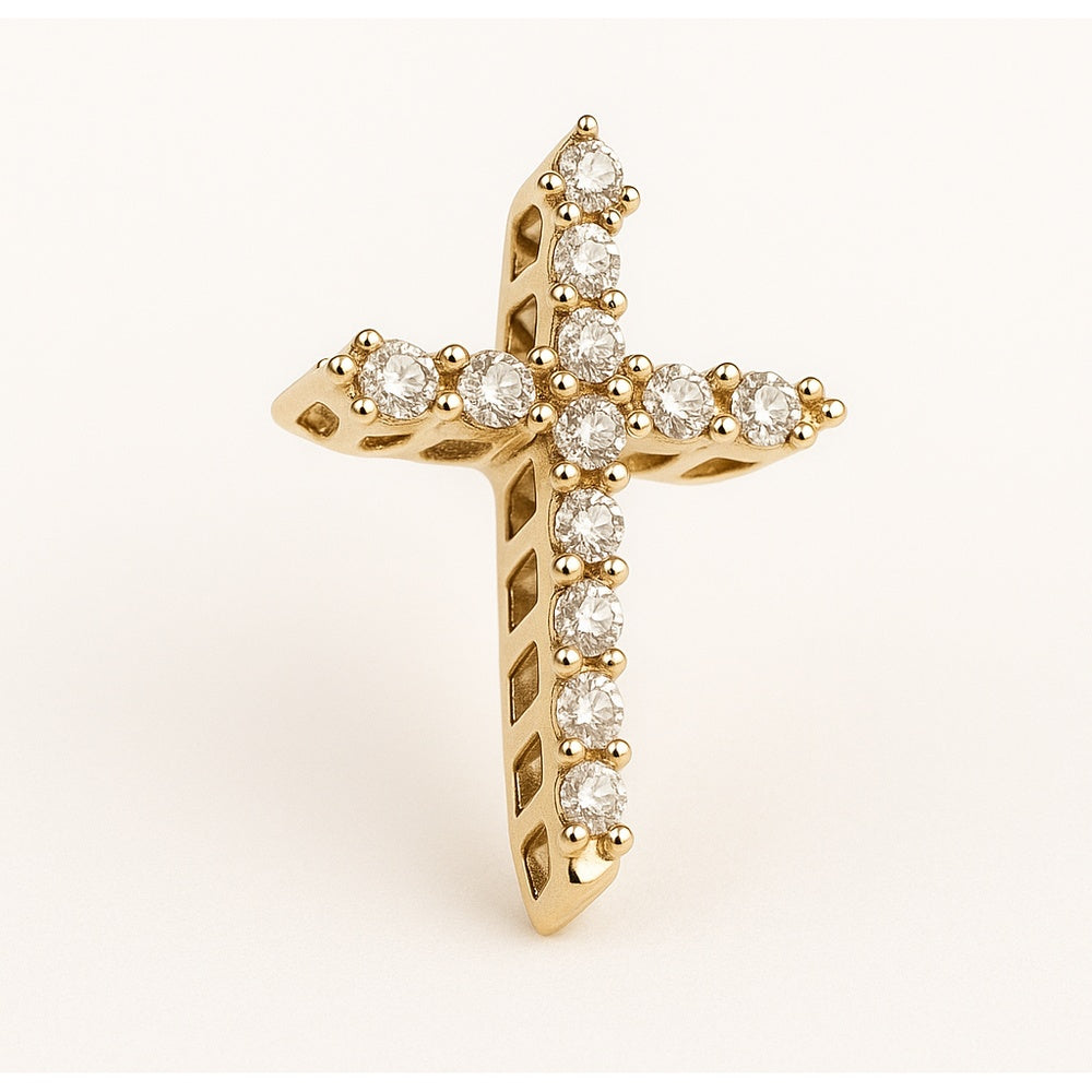 14K Yellow Gold Cross Pendant with Prong-Set Round Diamonds - 0.13 Carat Total Diamond Weight by Auriventus