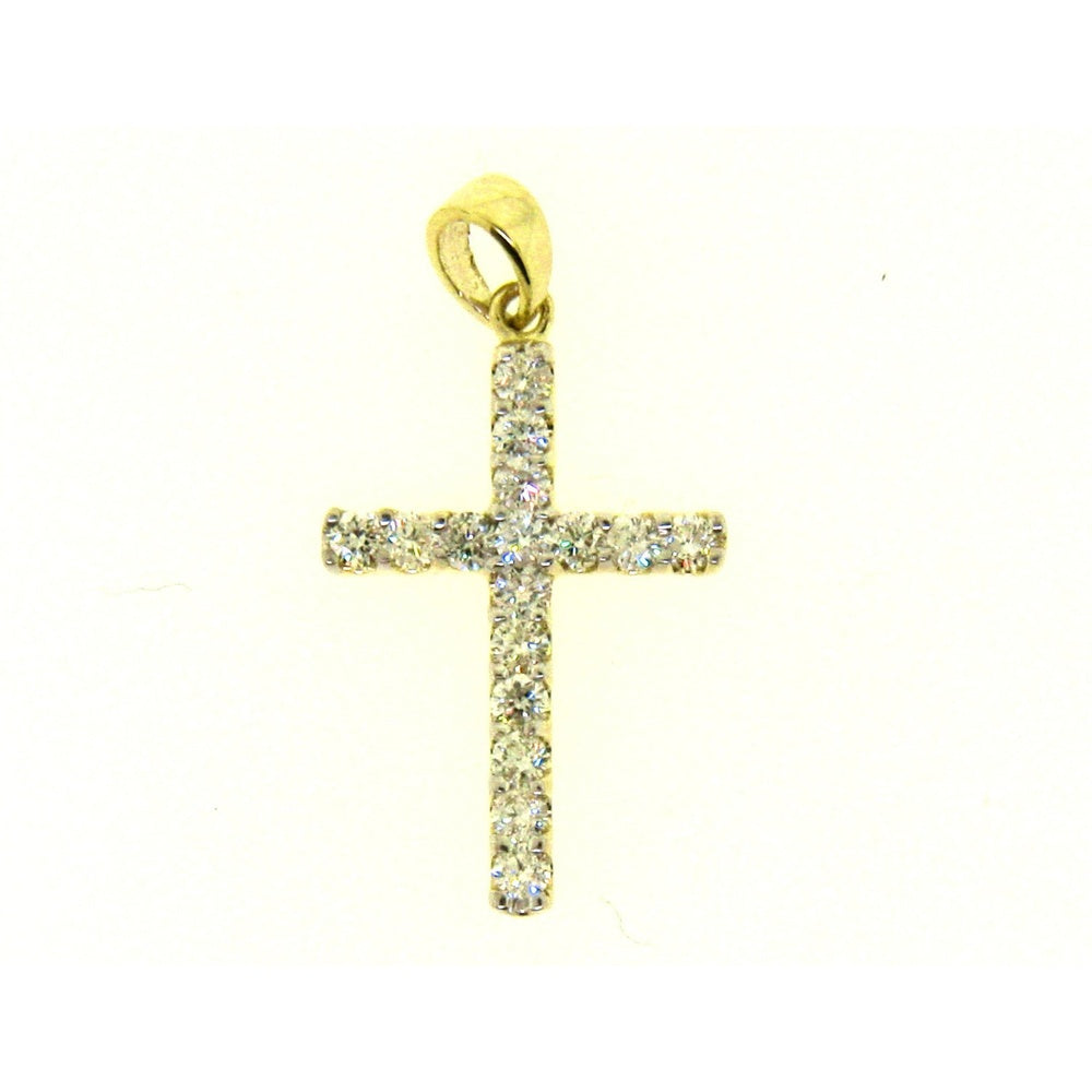 14K Yellow Gold Cross Pendant with Prong Set Round Diamonds - 0.25 Carat Total Diamond Weight by Auriventus