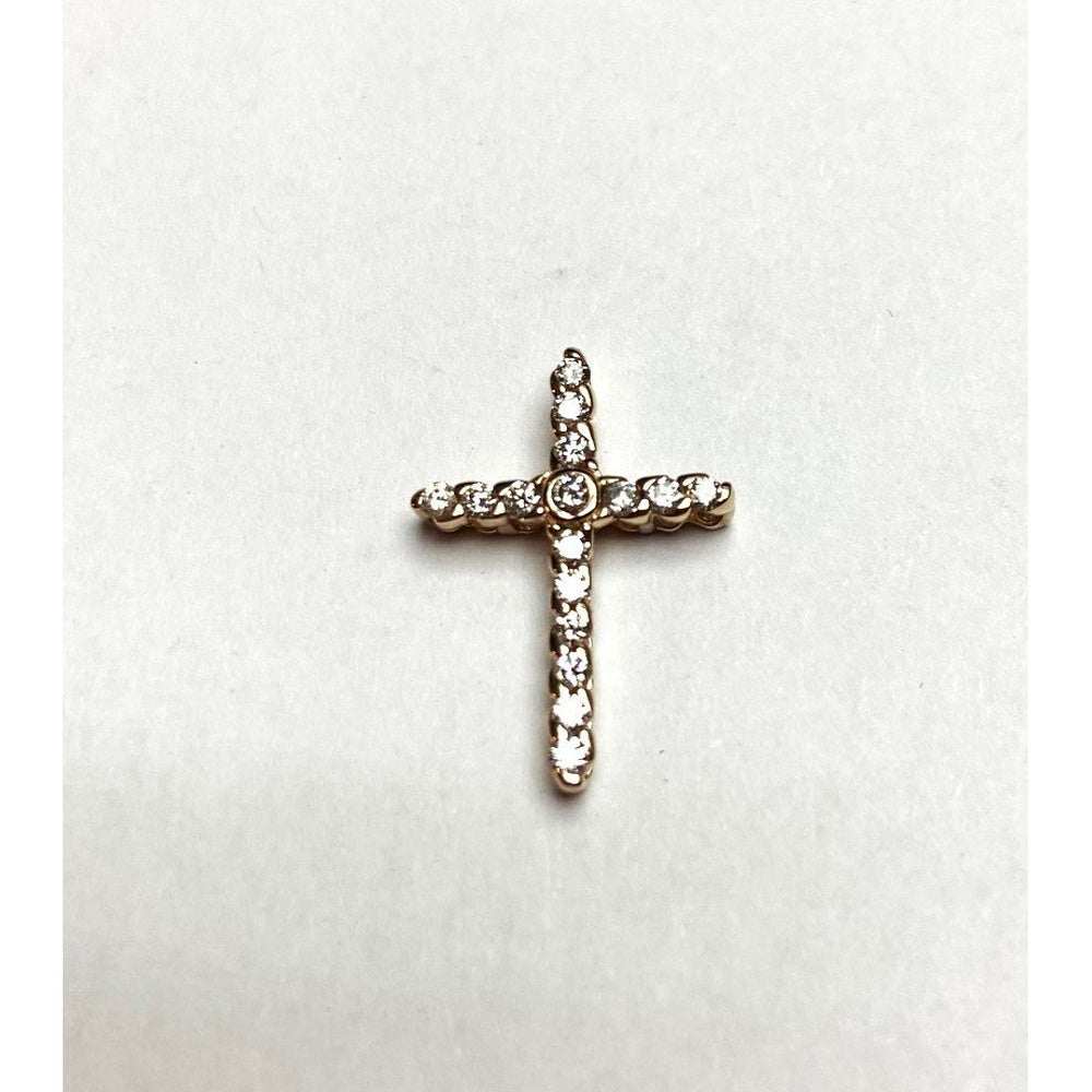 14K Yellow Gold Cross Pendant with Prong-Set Round Diamonds - 0.26 Carat Total Diamond Weight by Auriventus