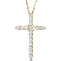 14K Yellow Gold Cross Pendant with Prong-Set Round Diamonds - 0.54 Carat Total Diamond Weight by Auriventus