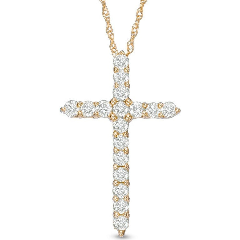 14K Yellow Gold Cross Pendant with Prong-Set Round Diamonds - 0.54 Carat Total Diamond Weight by Auriventus
