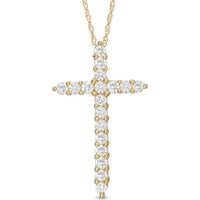 14K Yellow Gold Cross Pendant with Prong-Set Round Diamonds - 0.81 Carat Total Diamond Weight by Auriventus