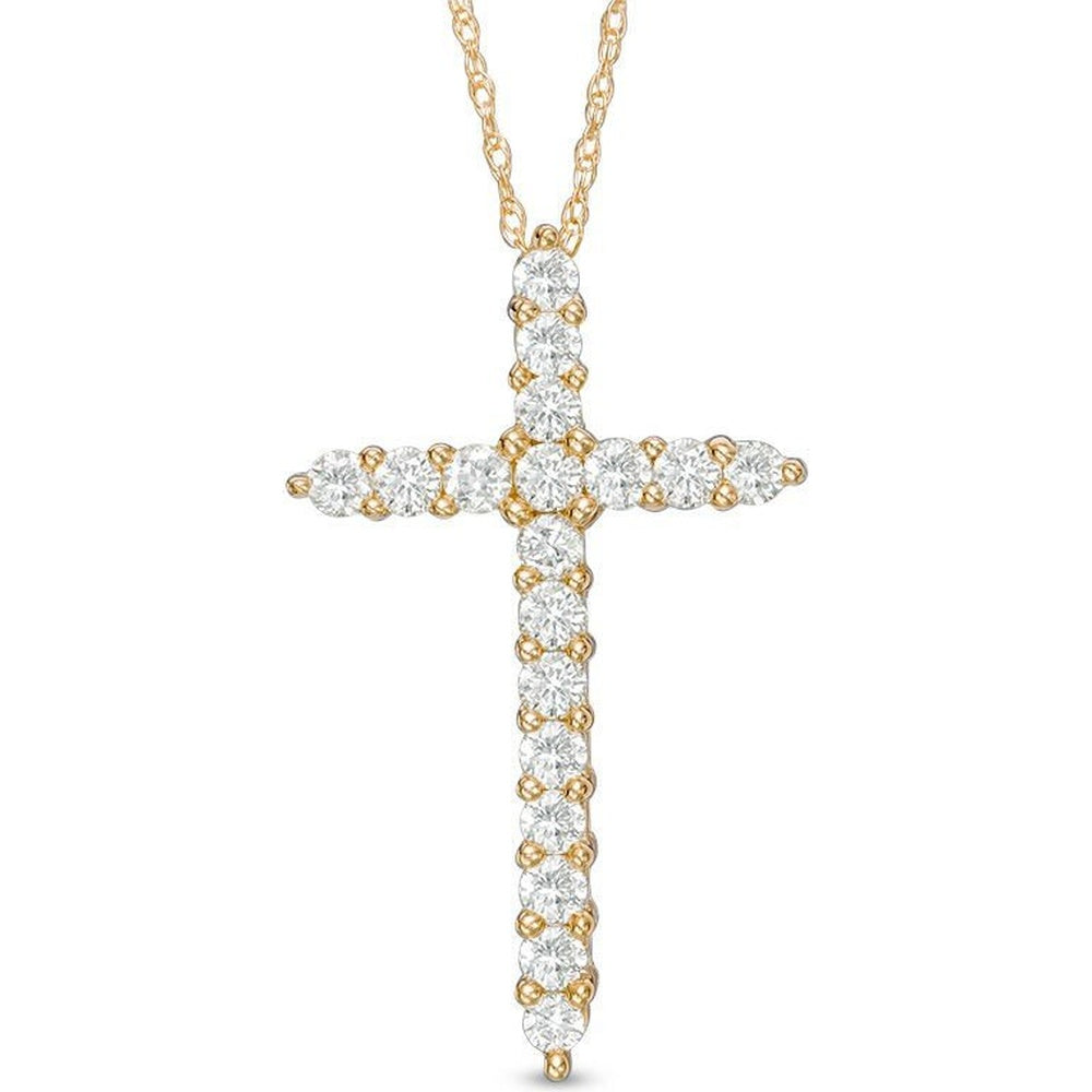 14K Yellow Gold Cross Pendant with Prong-Set Round Diamonds - 0.81 Carat Total Diamond Weight by Auriventus