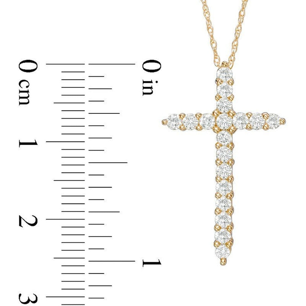 14K Yellow Gold Cross Pendant with Prong-Set Round Diamonds - 0.81 Carat Total Diamond Weight by Auriventus