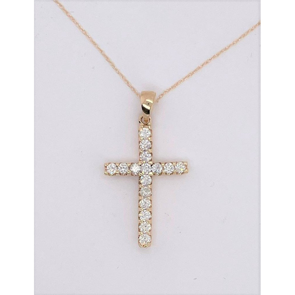 14K Yellow Gold Cross Pendant with Prong-Set Round Diamonds - 1.07 Carat Total Diamond Weight by Auriventus