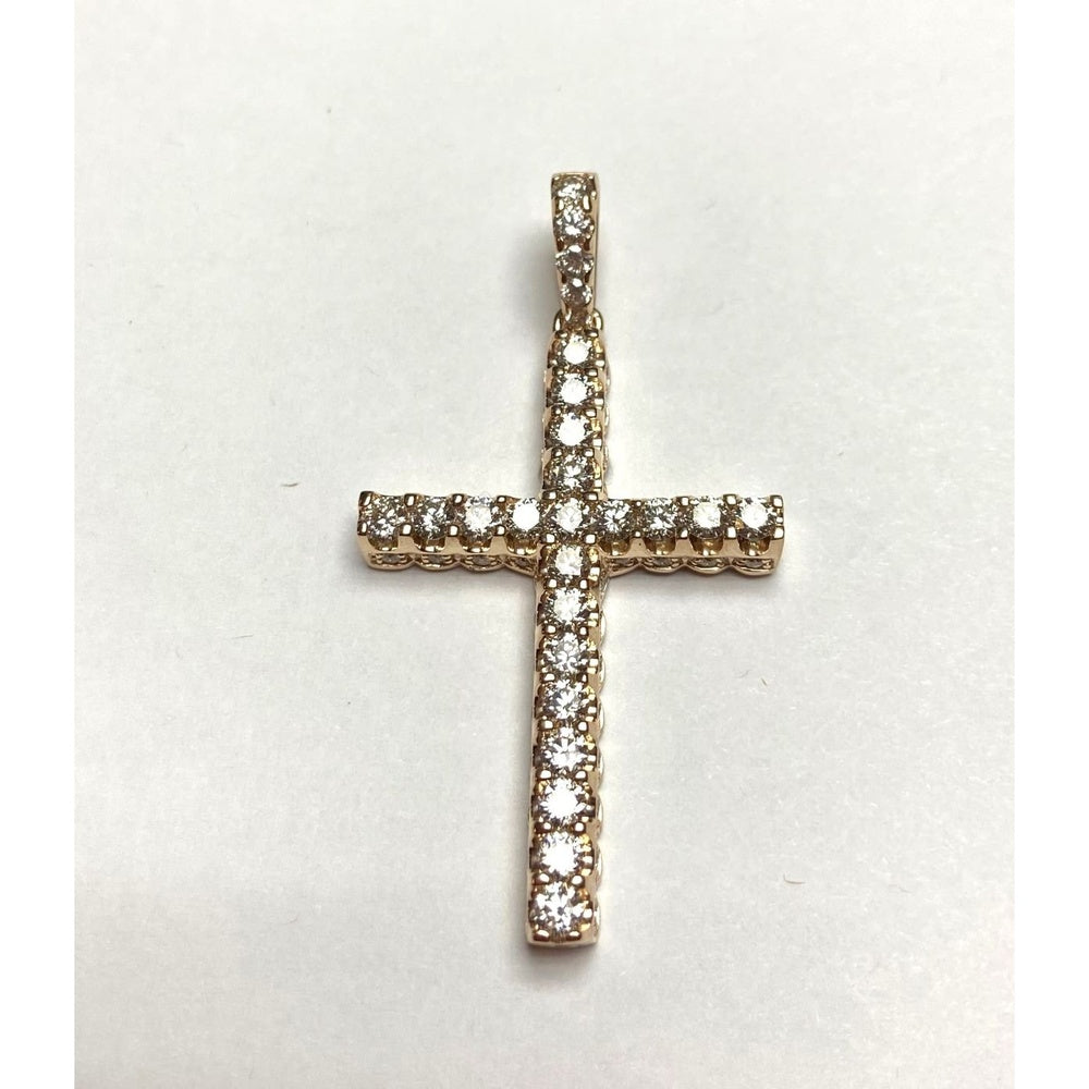 14K Yellow Gold Cross Pendant with Prong-Set Round Diamonds - 3.24 Carat Total Diamond Weight by Auriventus