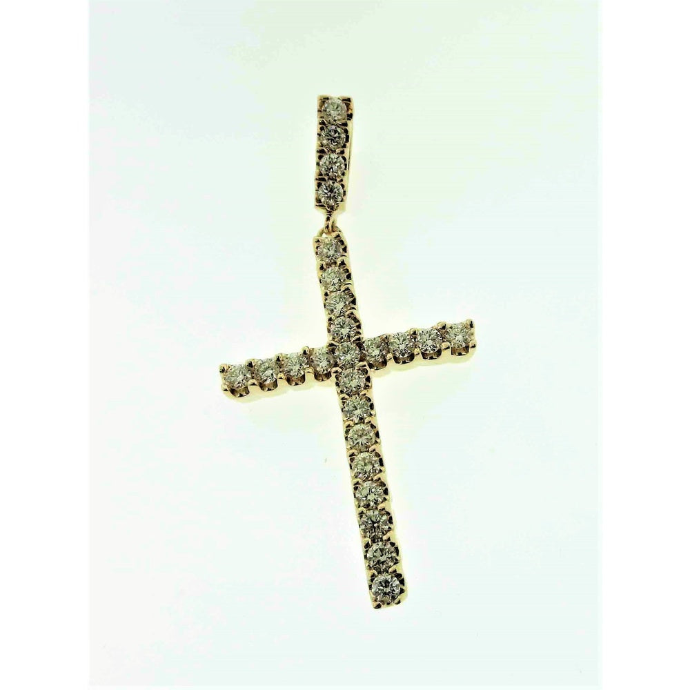 14K Yellow Gold Cross Pendant with Prong-Set Round Diamonds - 3.29 Carat Total Diamond Weight by Auriventus