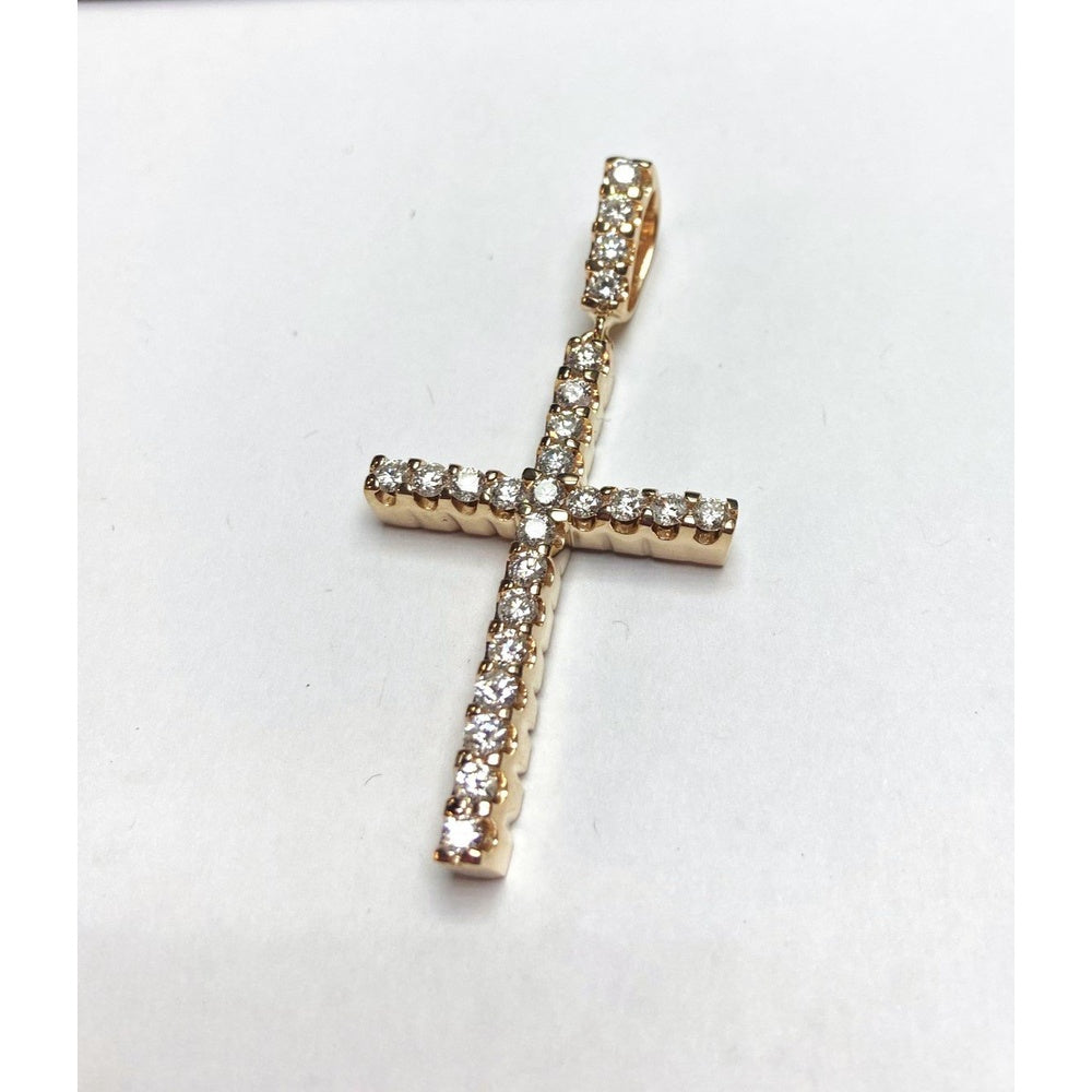 14K Yellow Gold Cross Pendant with Prong Set Round Diamonds - 3.49 Carat Total Diamond Weight by Auriventus
