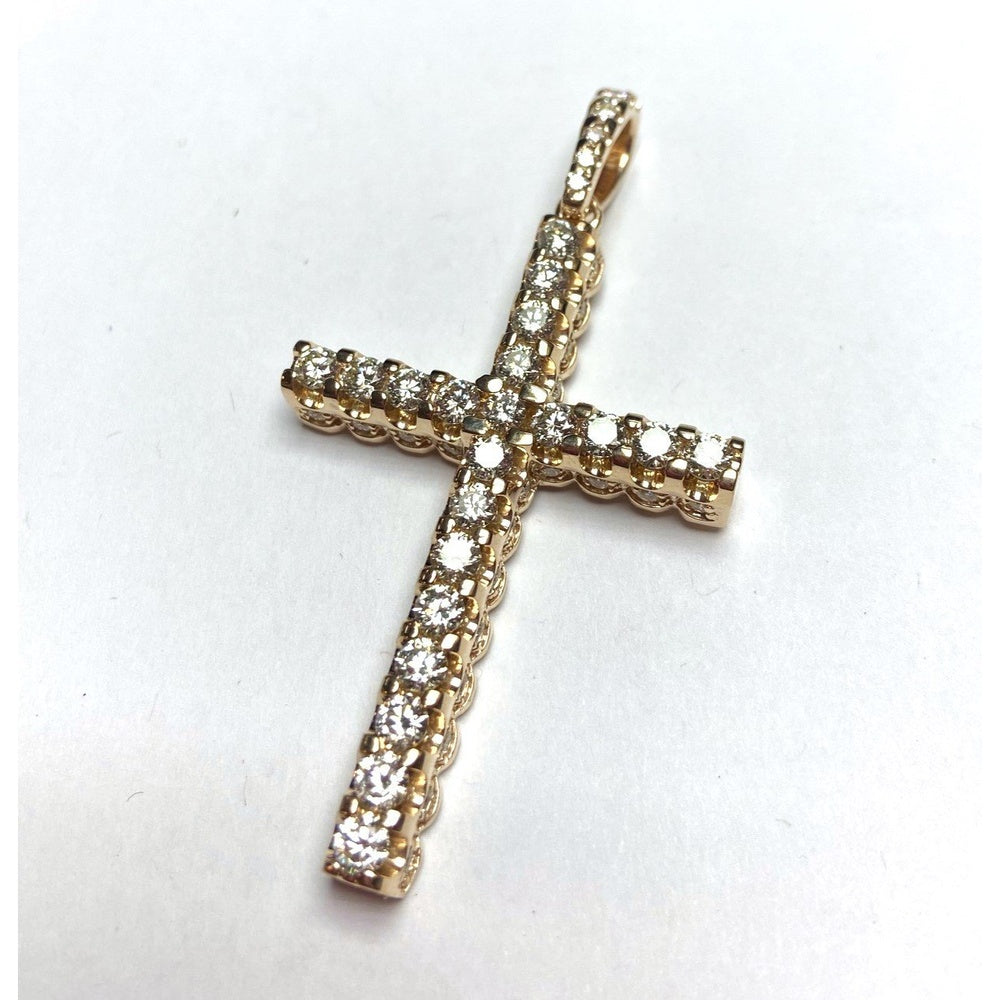 14K Yellow Gold Cross Pendant with Prong-Set Round Diamonds - 6.13 Carat Total Diamond Weight by Auriventus