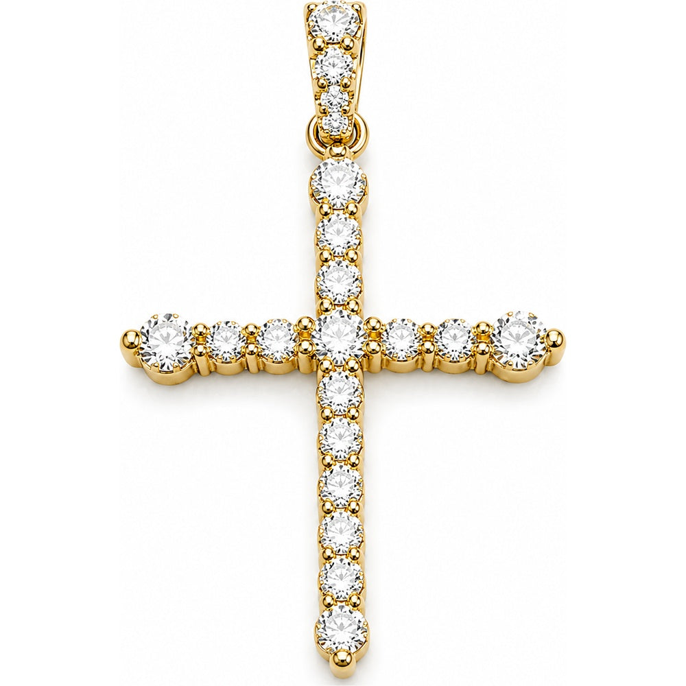 14K Yellow Gold Cross Pendant with Prong-Set Round Lab-Grown Diamonds - 1.12 Carat Total Diamond Weight by Auriventus