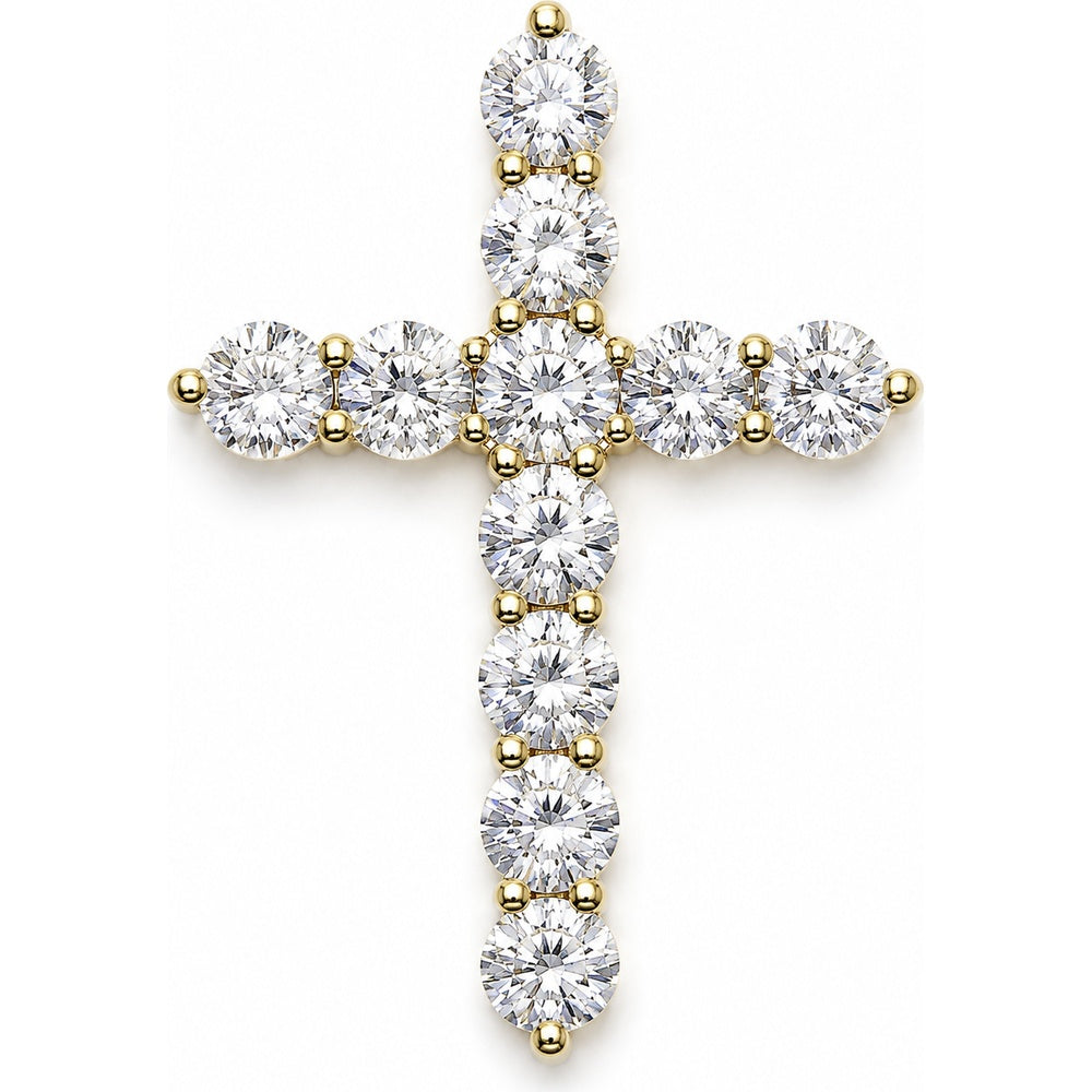 14K Yellow Gold Cross Pendant with Prong-Set Round Lab-Grown Diamonds - 5.18 Carat Total Diamond Weight by Auriventus