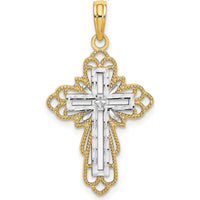 14K Yellow Gold Cross Pendant with Rhodium Lace Trim - 23.7mm x 17mm by Oro Pregiato