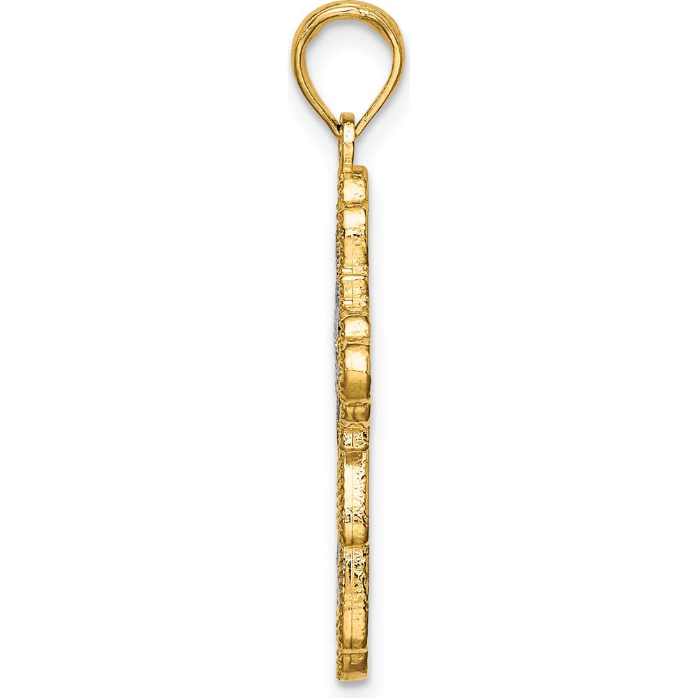 14K Yellow Gold Cross Pendant with Rhodium Lace Trim - 23.7mm x 17mm by Oro Pregiato