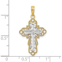 14K Yellow Gold Cross Pendant with Rhodium Lace Trim - 23.7mm x 17mm by Oro Pregiato