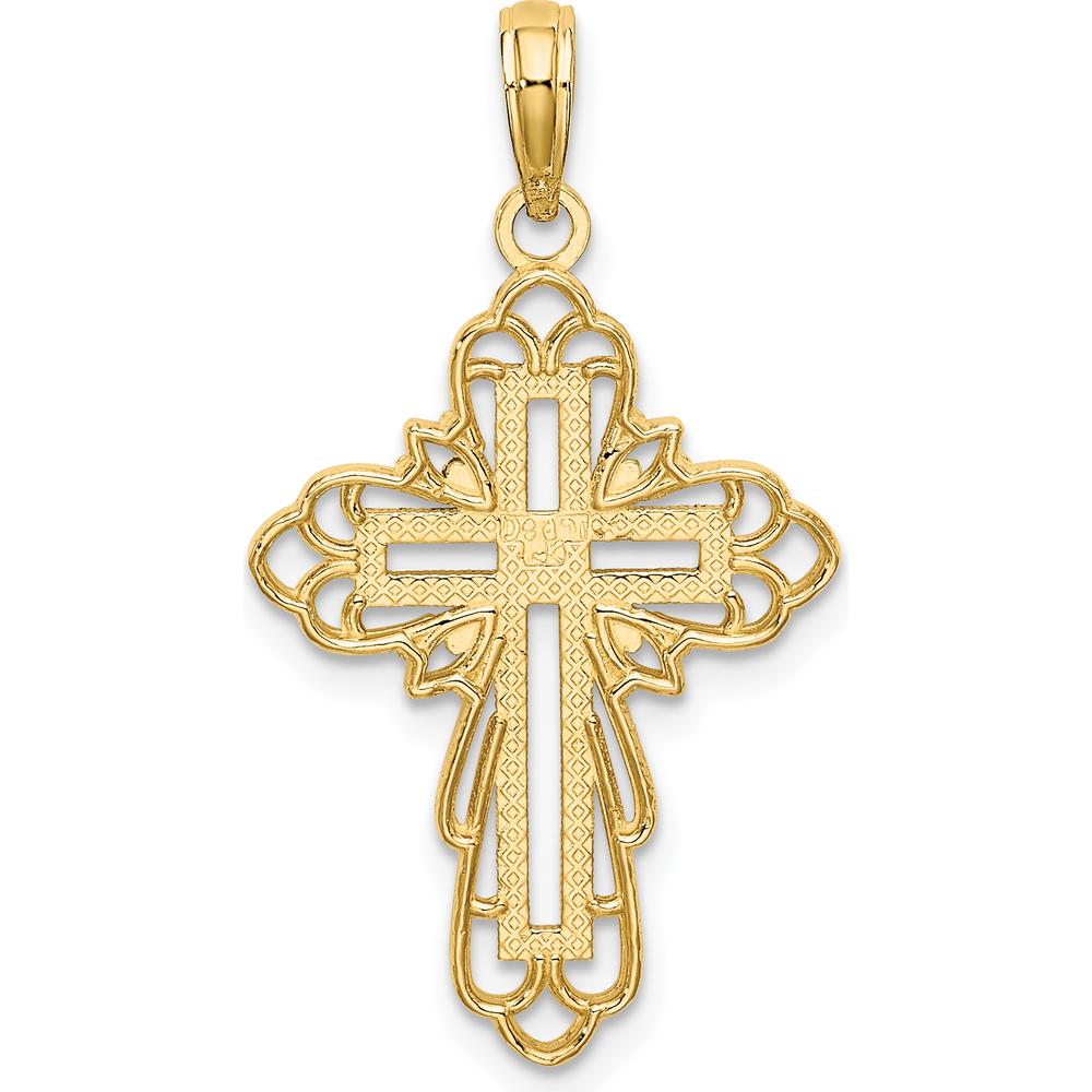 14K Yellow Gold Cross Pendant with Rhodium Lace Trim - 23.7mm x 17mm by Oro Pregiato