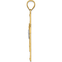 14K Yellow Gold Cross Pendant with Rhodium-Plated Rosary Detail and Virgin Mary Medallion by Oro Pregiato
