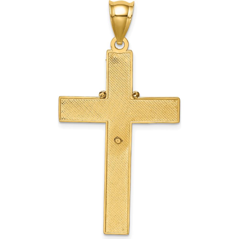 14K Yellow Gold Cross Pendant with Rhodium-Plated Rosary Detail and Virgin Mary Medallion by Oro Pregiato