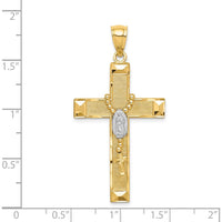 14K Yellow Gold Cross Pendant with Rhodium-Plated Rosary Detail and Virgin Mary Medallion by Oro Pregiato