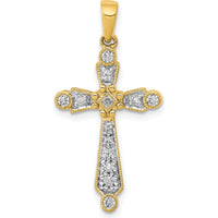 14K Yellow Gold Cross Pendant with Round and Square Natural Diamonds - 0.20 Carat Total Diamond Weight by Monteluci Fine Jewelry