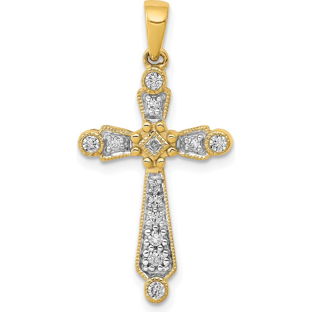 14K Yellow Gold Cross Pendant with Round and Square Natural Diamonds - 0.20 Carat Total Diamond Weight by Monteluci Fine Jewelry
