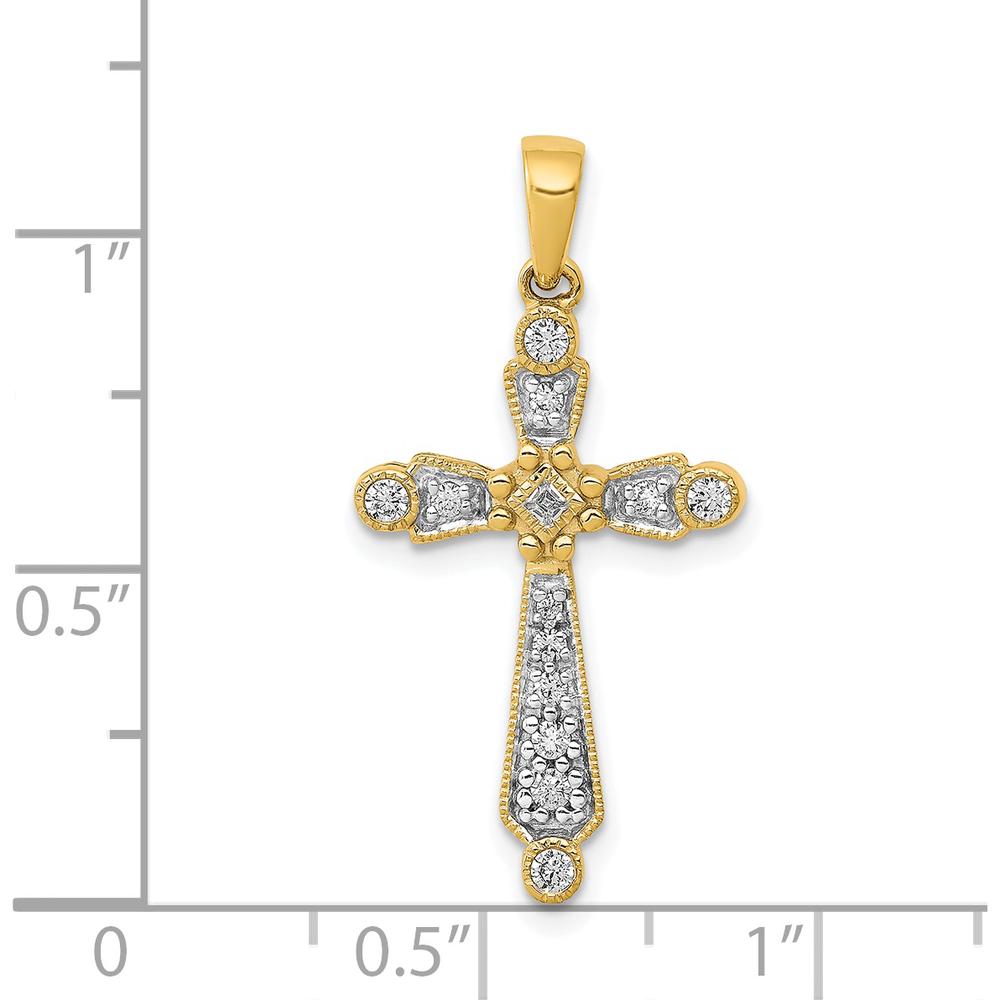 14K Yellow Gold Cross Pendant with Round and Square Natural Diamonds - 0.20 Carat Total Diamond Weight by Monteluci Fine Jewelry