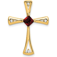 14K Yellow Gold Cross Pendant with Square Garnet and Round Diamonds - 0.32 Carat Total Gem Weight by Lumare Gioia