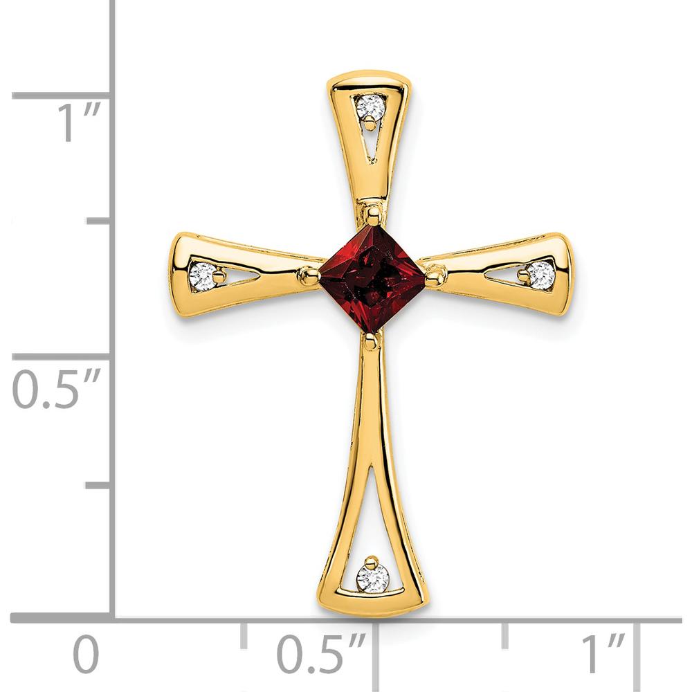 14K Yellow Gold Cross Pendant with Square Garnet and Round Diamonds - 0.32 Carat Total Gem Weight by Lumare Gioia