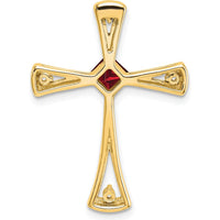 14K Yellow Gold Cross Pendant with Square Garnet and Round Diamonds - 0.32 Carat Total Gem Weight by Lumare Gioia