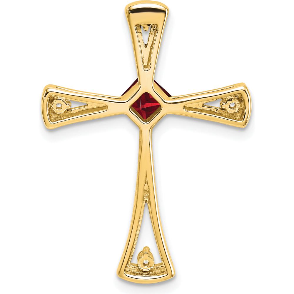 14K Yellow Gold Cross Pendant with Square Garnet and Round Diamonds - 0.32 Carat Total Gem Weight by Lumare Gioia