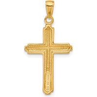 14K Yellow Gold Cross Pendant with Striped Border and Milgrain Detailing - 34mm x 17mm by Oro Pregiato