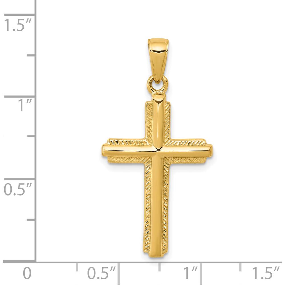 14K Yellow Gold Cross Pendant with Striped Border and Milgrain Detailing - 34mm x 17mm by Oro Pregiato