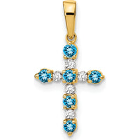 14K Yellow Gold Cross Pendant with Swiss Blue Topaz and Diamond - 0.25 Carat Total Topaz Weight, 0.01 Carat Total Diamond Weight by Oro Pregiato