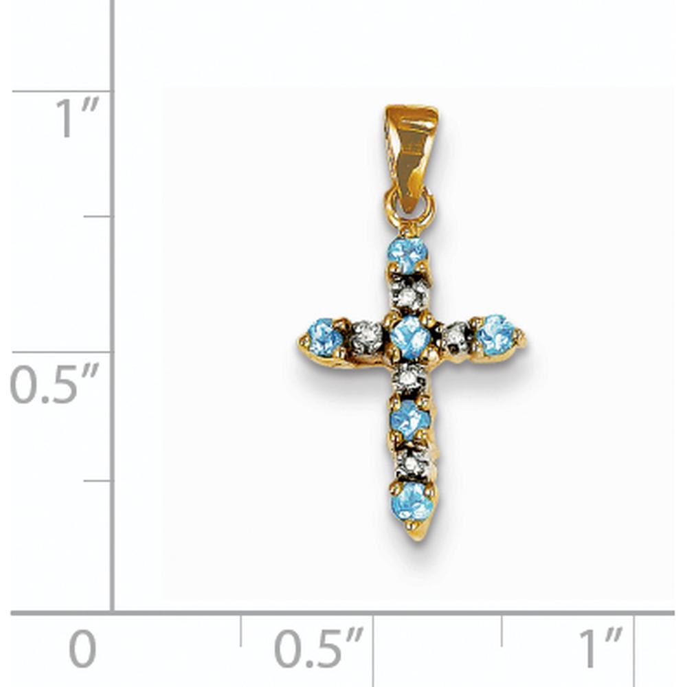 14K Yellow Gold Cross Pendant with Swiss Blue Topaz and Diamond - 0.25 Carat Total Topaz Weight, 0.01 Carat Total Diamond Weight by Oro Pregiato