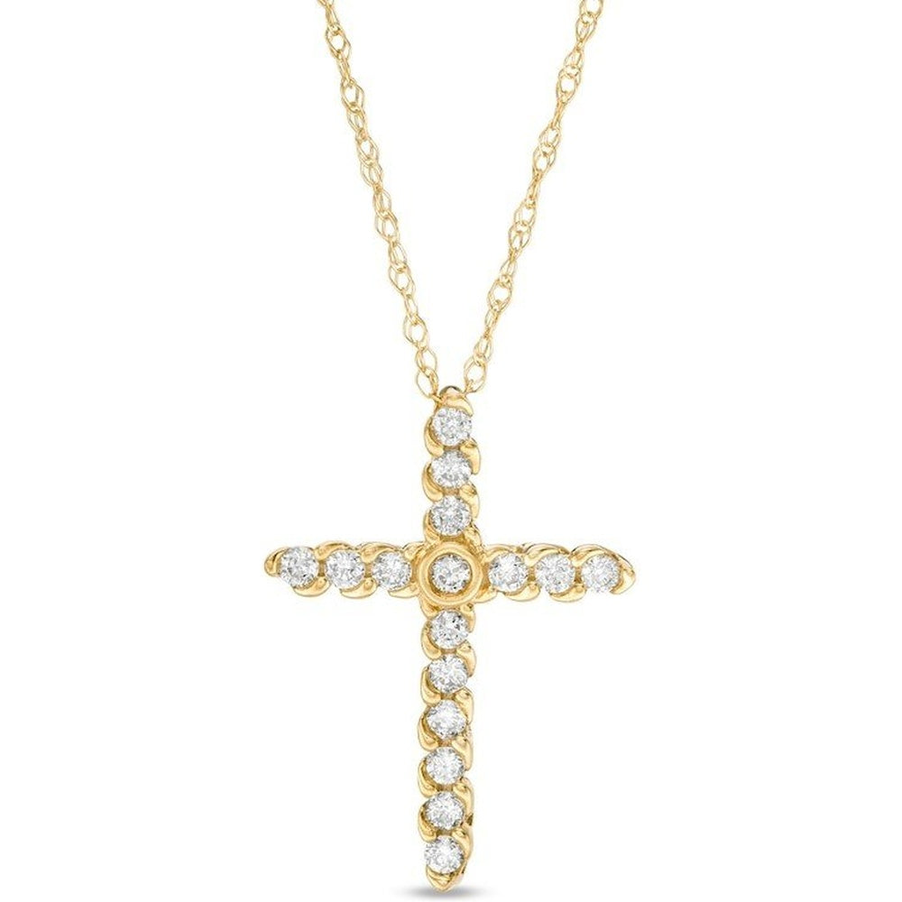 14K Yellow Gold Cross Pendant with Wave-Set Round Diamonds - 0.25 Carat Total Diamond Weight by Auriventus