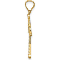 14K Yellow Gold Cross Pendant with White Rhodium Accents and Beaded Texture by Oro Pregiato