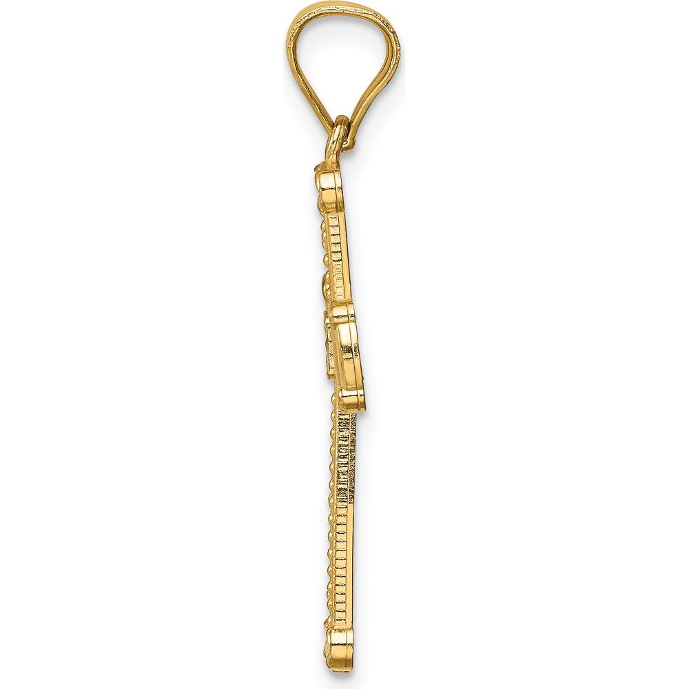 14K Yellow Gold Cross Pendant with White Rhodium Accents and Beaded Texture by Oro Pregiato