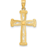 14K Yellow Gold Cross Pendant with White Rhodium Accents and Beaded Texture by Oro Pregiato