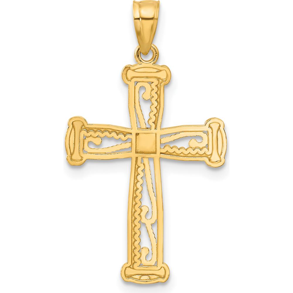 14K Yellow Gold Cross Pendant with White Rhodium Accents and Beaded Texture by Oro Pregiato