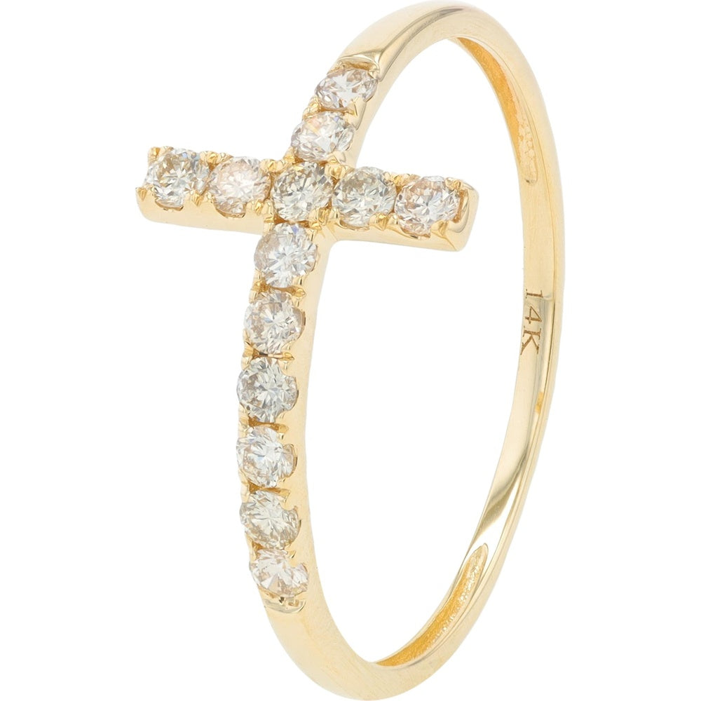 14K Yellow Gold Cross Ring with Prong-Set Round Diamonds - 0.30 Carat Total Diamond Weight