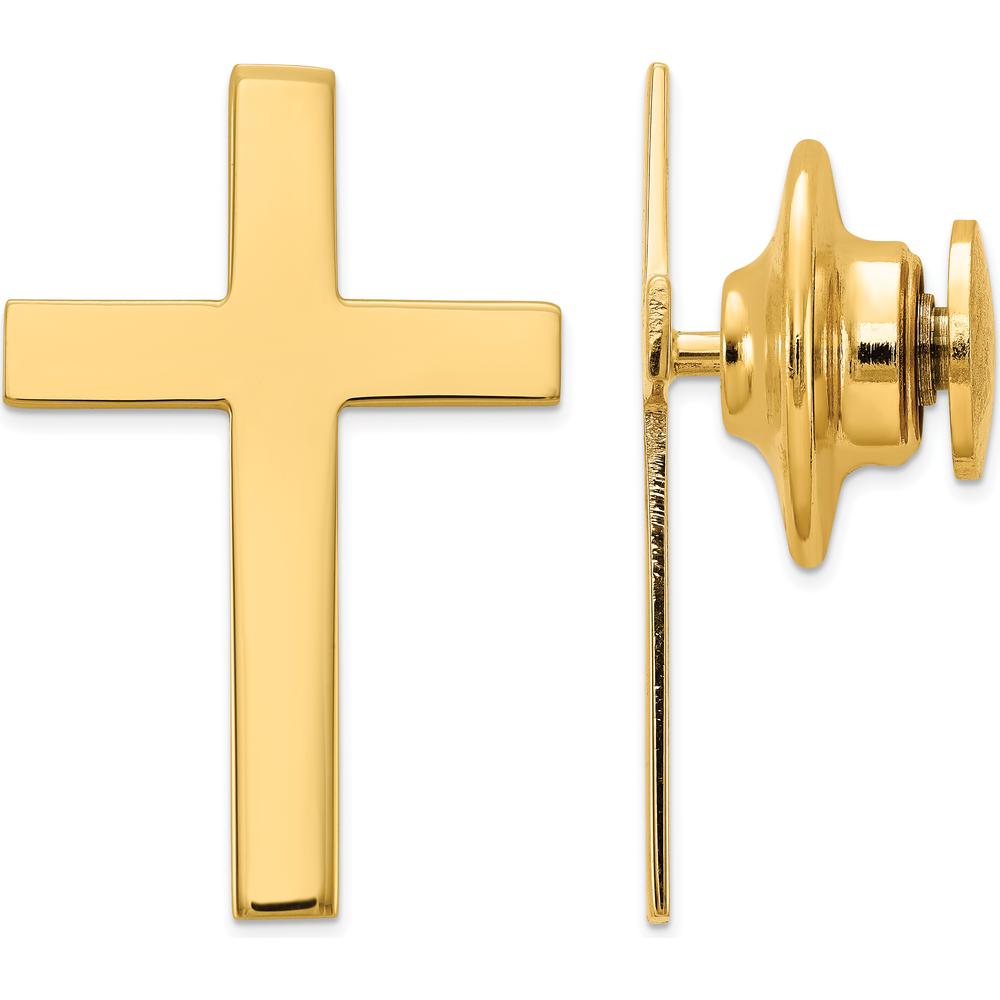 14K Yellow Gold Cross Tie Tac - Polished Finish, 22mm Length by Oro Pregiato