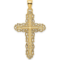 14K Yellow Gold Cross with Lace Trim Pendant - 35.22mm by Oro Pregiato