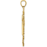14K Yellow Gold Cross with Lace Trim Pendant - 35.22mm by Oro Pregiato