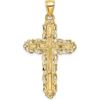 14K Yellow Gold Cross with Lace Trim Pendant - 35.22mm by Oro Pregiato