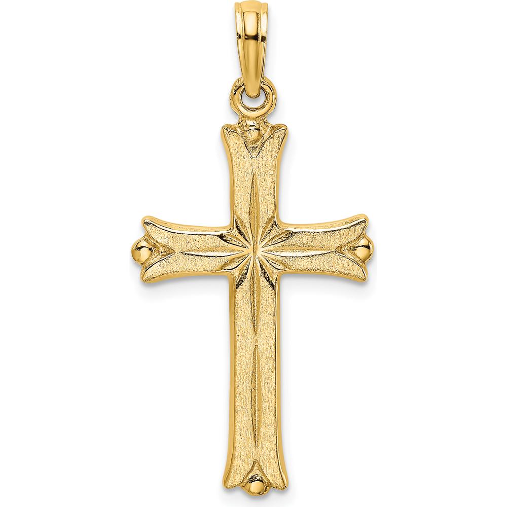 14K Yellow Gold Cross with Starburst Center Charm - 25mm Length by Oro Pregiato