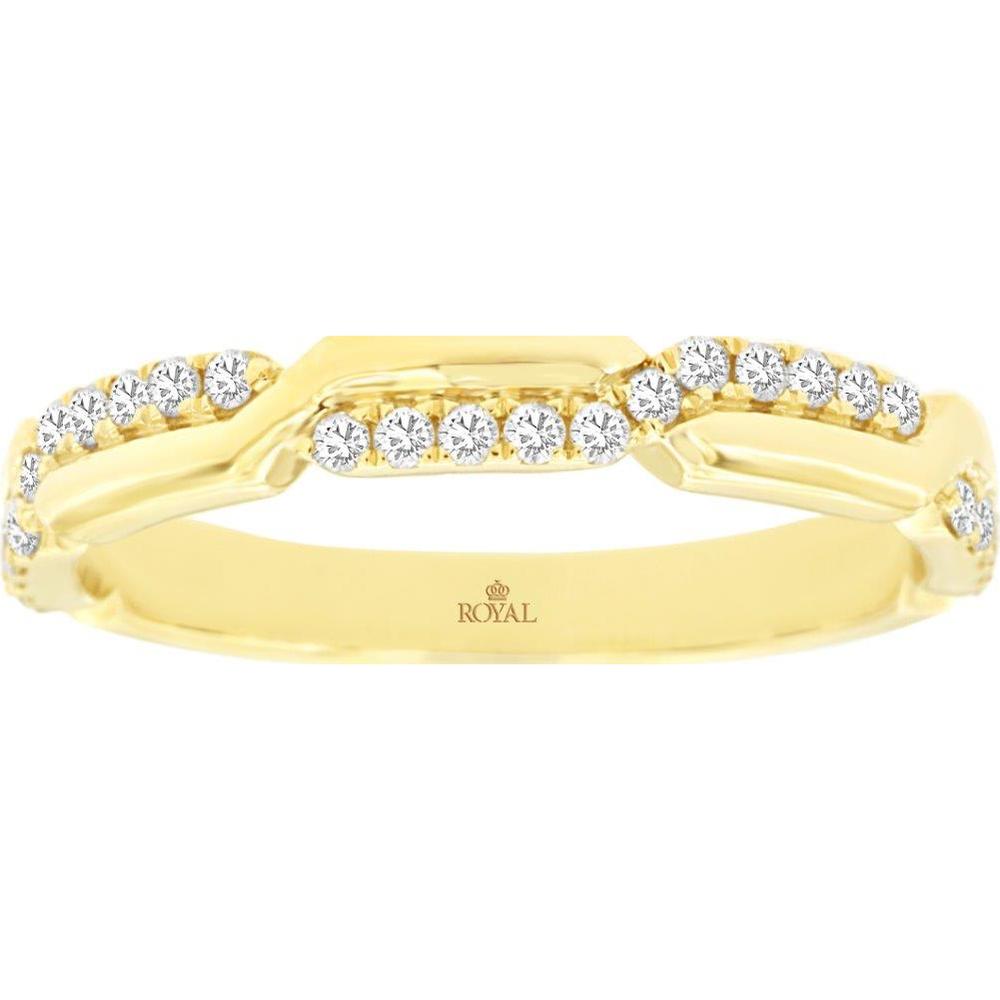 14K Yellow Gold Crossover Diamond Wedding Band with Channel Set Round Brilliant Diamonds - 0.22 Carat Total Diamond Weight - Royal Jewelry