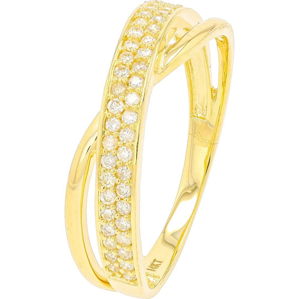 14K Yellow Gold Crossover Ring with Pavé Set Round Diamonds - 0.25 Carat Total Diamond Weight