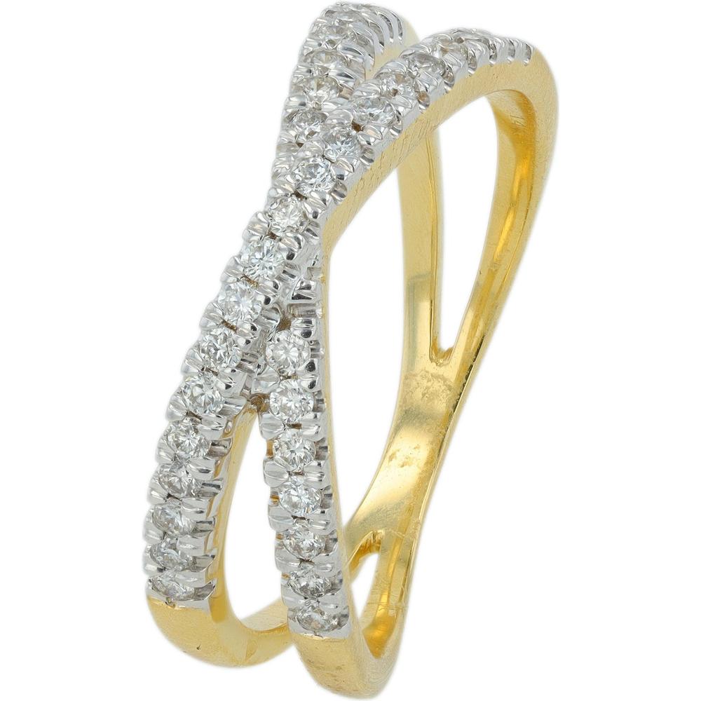 14K Yellow Gold Crossover Ring with Round Diamonds - 0.34 Carats Total Diamond Weight