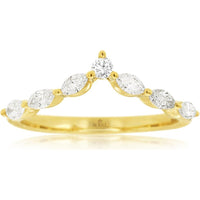 14K Yellow Gold Crown Contour Ring with Marquise and Round Diamonds - 0.33 Carat Total Diamond Weight - Royal Jewelry